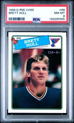 1988 O-PEE-CHEE #66 BRETT HULL ROOKIE RC PSA 8 - Image 1 of 2