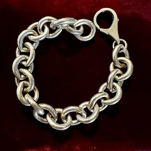 VTG Heavy 925 Sterling Silver Rolo Belcher Link Bracelet 7.5” Thick Chain 61g - Picture 1 of 5