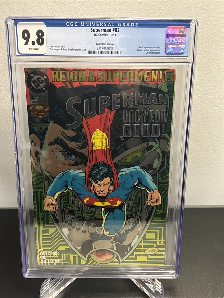 Superman #82 Chromium (DC 10/1993) Real Superman, Gr. Lantern, CGC 9.8 NM/MINT - Image 1 of 4