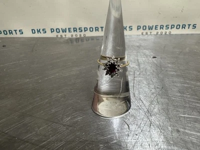 Estate 14K Yellow  Gold Natural Wine Red Ruby And Diamond Halo Ring Size 6.25 - Image 1 of 4