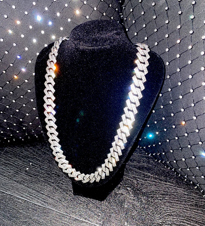 Mens Silver Iced Out Cuban Curb Link Cuban Chain Bracelet Bling 20 Inches UK - Image 1 of 4