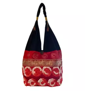 Hobo Bag with Elephants Style F Red Only handmade in Thailand! - Picture 1 of 4