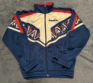 Vtg Diadora Light Your Fire Football 90s Kid Blue Track Jacket Tape Logo Size 26 - Picture 1 of 11