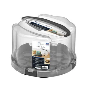 Round Plastic Cake and Cupcake Carrier, Clear with Gray Handle,13.2" x 8.5",New - Picture 1 of 6