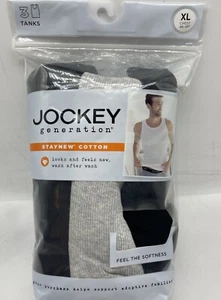 Men's Jockey Generation 100% Cotton Tank Top 3 Pack Size XL 46-48 Black Gray - Picture 1 of 7