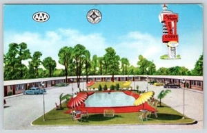 AÑOS 1950 PARAGUAS DE METAL CEDAR PARK HOTEL COURT NUEVO ORLEANS LA PISCINA PISCINA COCHES - Imagen 1 de 2