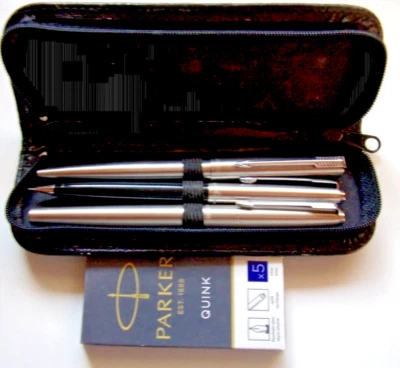 PARKER Schreibset 3-teilig Patronenfüller Kugelschreiber Drehbleistift Lederetui - Bild 1 von 4