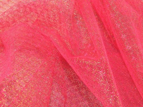 Minerva Lurex Net Fabric Hot Pink Gold - per metre - Image 1 of 1