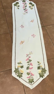 Vintage geprägte Blumen & Schmetterling Tischläufer offene Webbordüre 60” x 16” - Bild 1 von 10