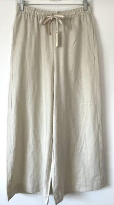 PANTALONES MAX STUDIO CINTURA ELÁSTICA RECORTADOS PIERNA ANCHA LINO/RAYÓN BEIGE TALLA PEQUEÑA NUEVOS CON ETIQUETAS Foto 1 de 4