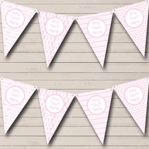 Party Banner Bunting Pink Bows And Stork Girl Pretty Personalised Baby Shower - Picture 1 of 1