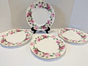 4 VTG crown stafford 8.25" pink rose pattern fine bone china salad/bread/desert - Picture 1 of 5