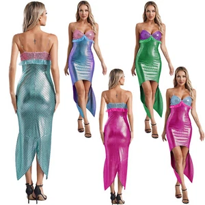 Damen Partykleid Fasching Meerjungfrau Kostüm Ärmellos Kleid Faschingskostüm - Bild 1 von 49