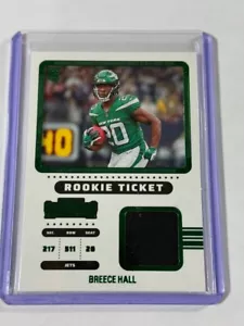 2022 Contenders BREECE HALL Rookie Ticket Patch #RTS-BHA Green Parallel JETS - Picture 1 of 2