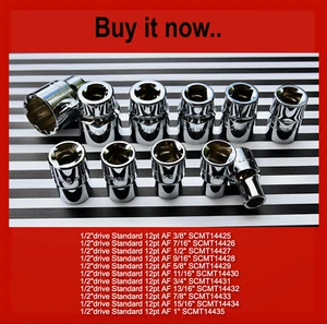 Sidchrome 1/2" Drive Socket Set (11 AF 12PT Pieces) - Picture 1 of 4