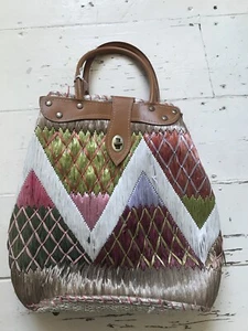 Vintage Retro Straw Tote Bag Woven Embroidered Boho Wicker Raffia Colourful (rl) - Picture 1 of 15