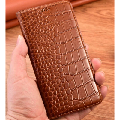 Genuine Leather Card Slot Crocodile Flip Case for Samsung Galaxy A25 A15 A54 A14 - Image 1 of 4
