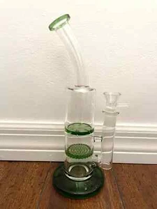 Turbina a nido d'ape tubo dell'acqua in vetro premium 9,75"" percs verde 18 mm - Foto 1 di 1