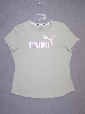 Camisa Puma Juventude Extra Grande Verde Floral Gato Soletrar Logotipo Manga Curta Meninas - Imagem 1 de 4