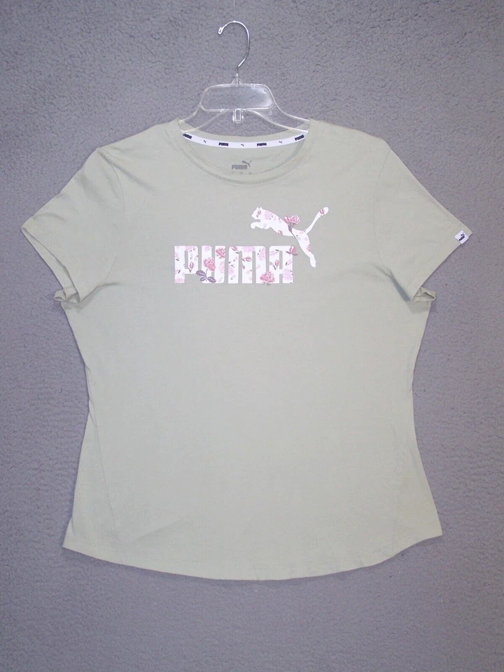 Camisa Puma Juvenil Extra Grande Verde Floral Gato Deletrear Logo Manga Corta Niñas Foto 1 de 4