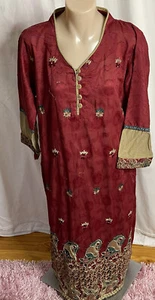 Long Maroon Size M Embroidered With Beads Kaftan Indian Tunic - Picture 1 of 8