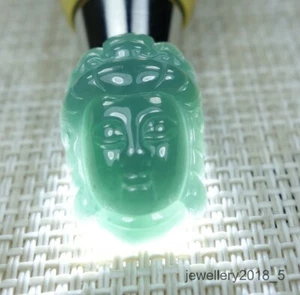 Small Certified Icy Green 100% natural A jadeite jade Pendant~Guan Yin 观音 - Picture 1 of 8