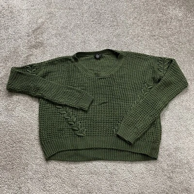 Suéter Pullover Acrílico Rue 21 Mujer Pequeño Verde Musgo Grueso Tejido Cuello Redondo Foto 1 de 4