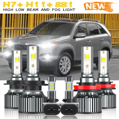 Para For Kia Sorento 2011-2016 6500K Combo LED faro alto bajo + luces antiniebla - Image 1 of 4