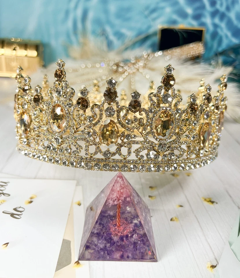 Corona de diamantes de imitación de champán, corona de novia barroca, tocado de boda, corona de fiesta Foto 1 de 4