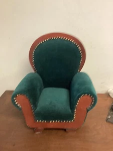 Vintage American Heirloom viktorianisch grün Samt Puppe/Teddybär Salon Stuhl - Bild 1 von 8
