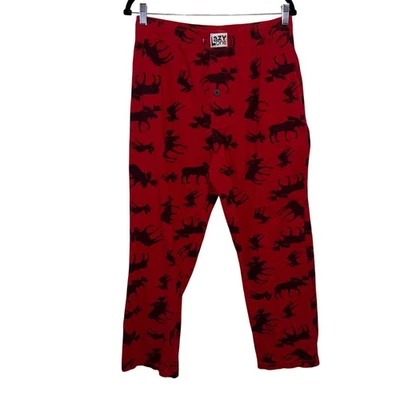 Pantalones de pijama con estampado de alce rojo Lazy One cintura elástica algodón ropa de salón unisex L Foto 1 de 4