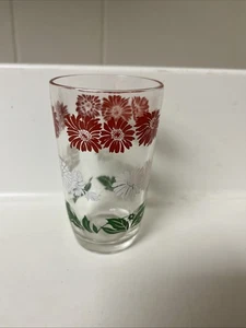 Vintage JELLY JAR Swanky Swig Tumbler Glas, rot/weiß/grün Blumen, makellos - Bild 1 von 5