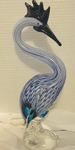 Murano Art Glass Blue Heron Exotic Bird Beautifully Hand Blown Sticker Signed - Picture 1 of 21