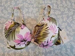 Top bikini donna leggermente foderato testurizzato - tonalità e riva bianco floreale 34DD - Foto 1 di 2