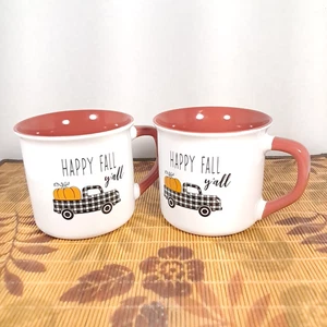 Happy Fall Y'all  Coffee Mugs Truck and Pumpkin 18oz Unbranded - Picture 1 of 9