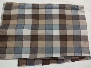 Classic Wool Fabric Tan Brown Gray Cream Herringbone Check Garment Weight 60x64" - Picture 1 of 10