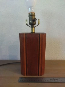 Vintage Mid-Century Burman Danish Modern Walnut Wood Block Geometric Lamp MCM - Picture 1 of 10