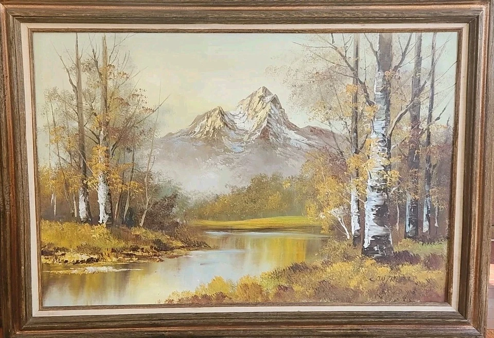 Pintura al óleo 24 x 36 ESCENA DE MONTAÑA CAÍDA Lienzo estirado enmarcado Foto 1 de 4