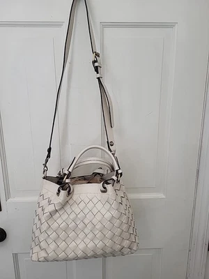 Patricia Nash Limited Edition Rometta Cream Woven Leather Satchel Purse - Image 1 of 4