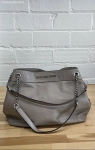 Michael Kors Schultertasche grau Kiesel Leder Jet Set Kettenriemen Doppel - M - Bild 1 von 10