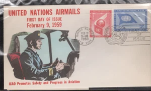 1959 UN FDC - Scott # C6-7 - handcolored Overseas Mailer w/info sheetlet - Bild 1 von 2