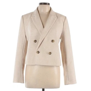 Ann Taylor Cream Blazer Notch Lapel Double Breast Cropped Corpcore Summer Sz 12 - Picture 1 of 12