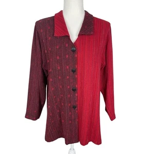 Liz Spear Handwoven Cotton Blend Button Front Coatigan Red Sz Large Art To Wear - Picture 1 of 12