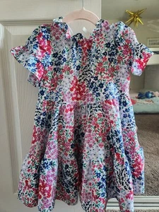 Janie & Jack Floral White Pink Blur Tiered Ruffle A Line Mock Neck Dress Girls 4 - Picture 1 of 4
