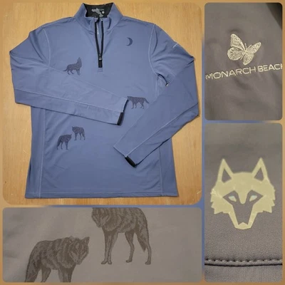 GREYSON 1/2 Zip Performance Golf Pullover Sweater Blue Medium Wolf Pattern Flaw - Image 1 of 4