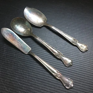 Coltello burro vintage Old Company piatto argento + cucchiai ciotola curva e ovale - Foto 1 di 5