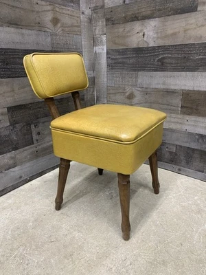 Vintage MCM Sewing Chair w/ Storage Mustard Yellow Naugahyde Retro Furniture - Image 1 of 4