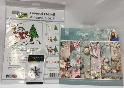 NEW Crafter's Companion Christmas Rose Vellum/TCW Snowman Stencil/Flake Stamp - Image 1 of 4
