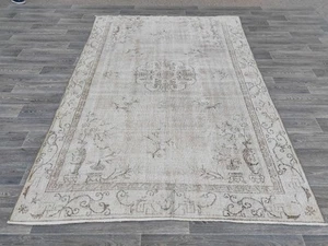 7x10 Neutral Hand Woven Rug: Vintage Oriental Turkish Oushak Rug - Picture 1 of 10