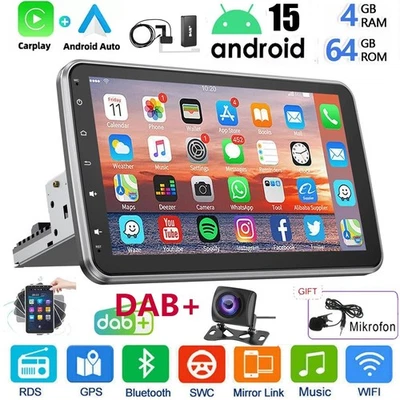 DAB+ 4+64GB Android 15 Carplay Autoradio GPS Navi 1 DIN 360° Drehbar Bildschirm - Bild 1 von 4